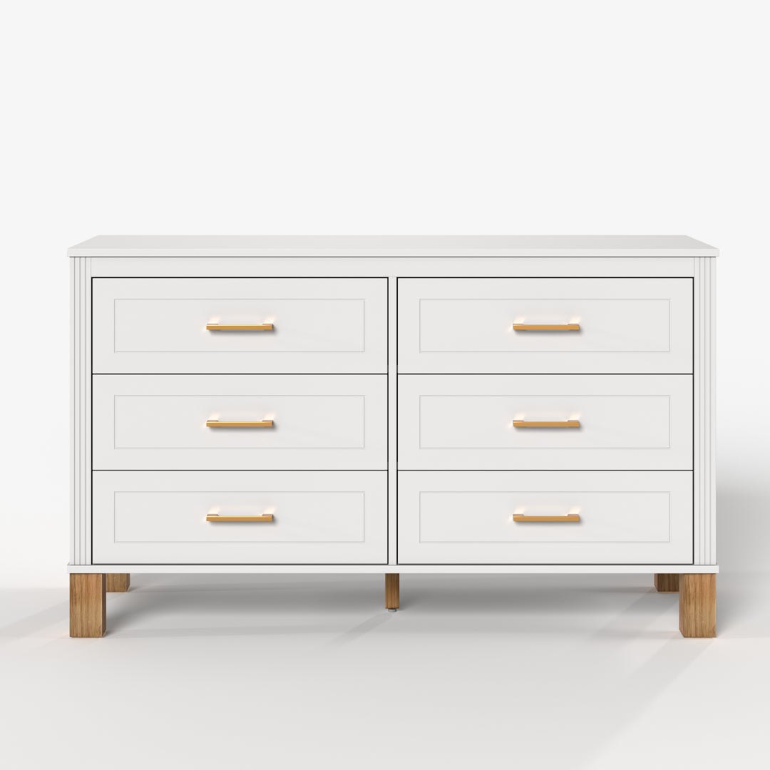 White 6-Drawer Salon Storage Cabinet with Metal Handles