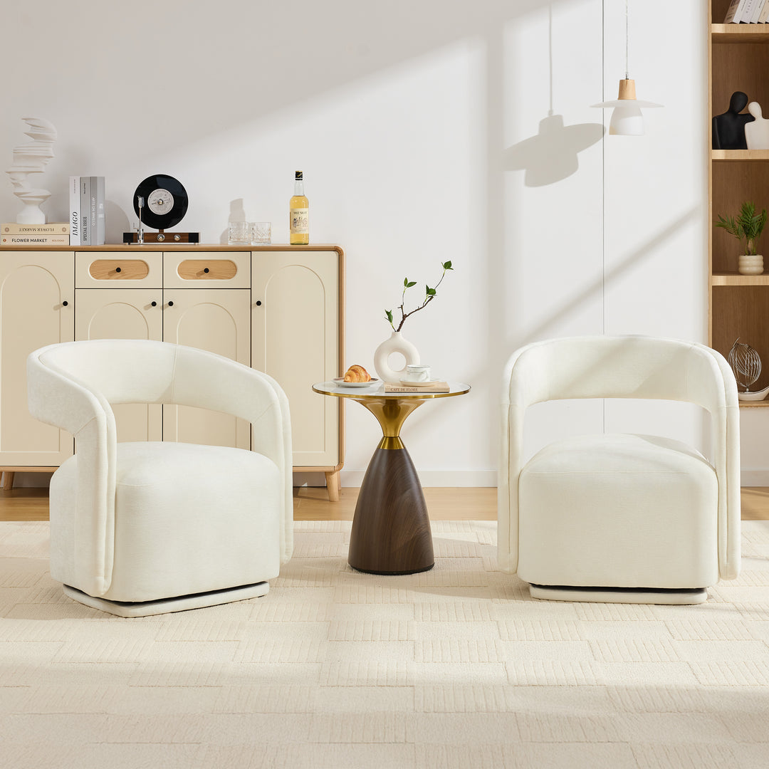 White Chenille Swivel Salon Accent Chair