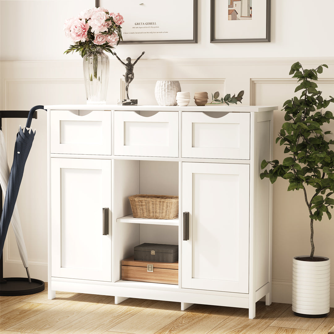 White Salon Storage Cabinet with Drawers, Doors and Adjustable Shelves