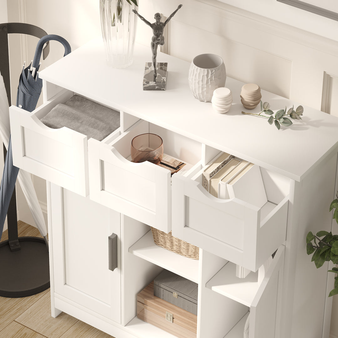 White Salon Storage Cabinet with Drawers, Doors and Adjustable Shelves