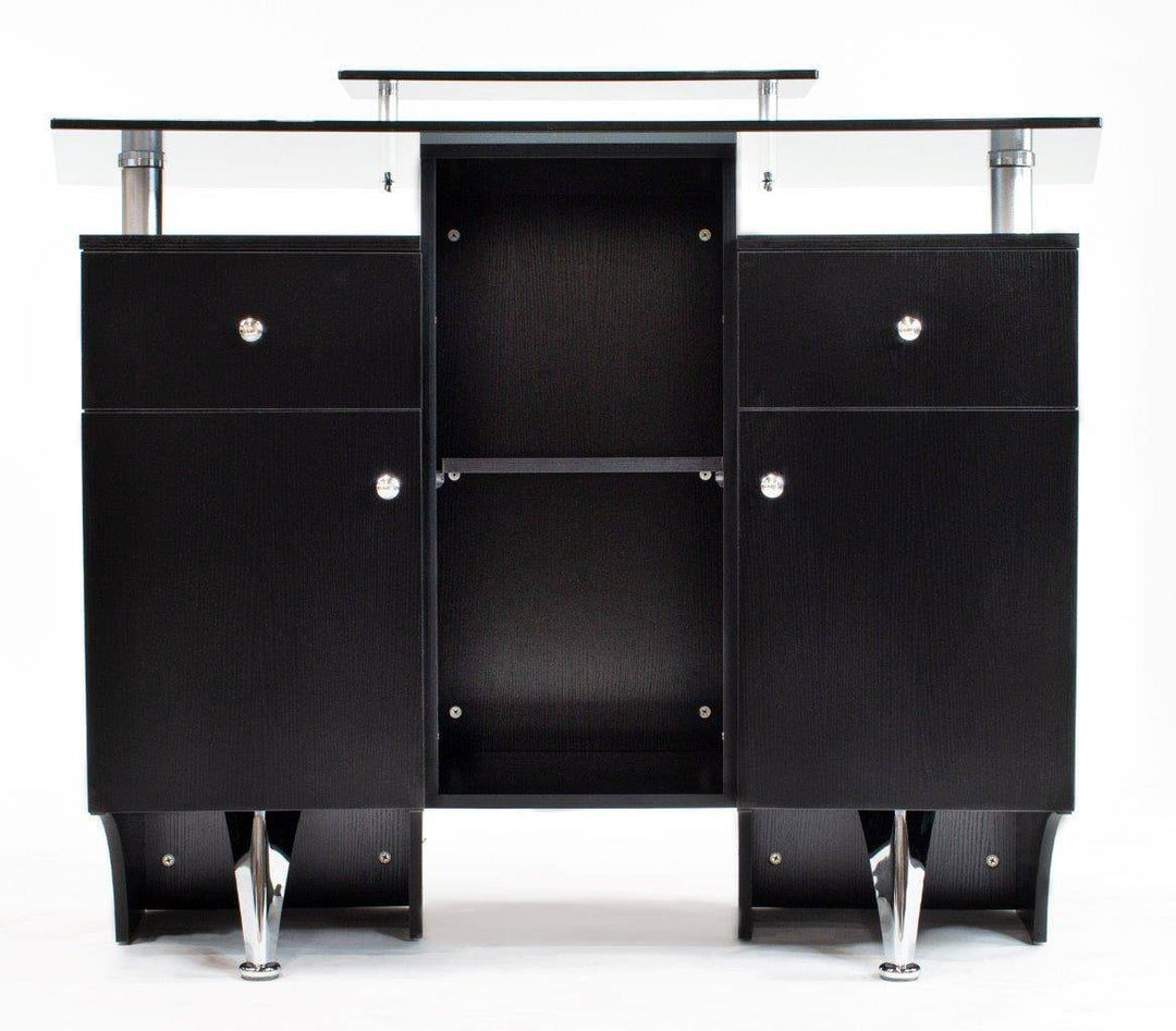 Mayakoba GLASGLOW I Modern Reception Desk, Glass Top, Integrated Storage