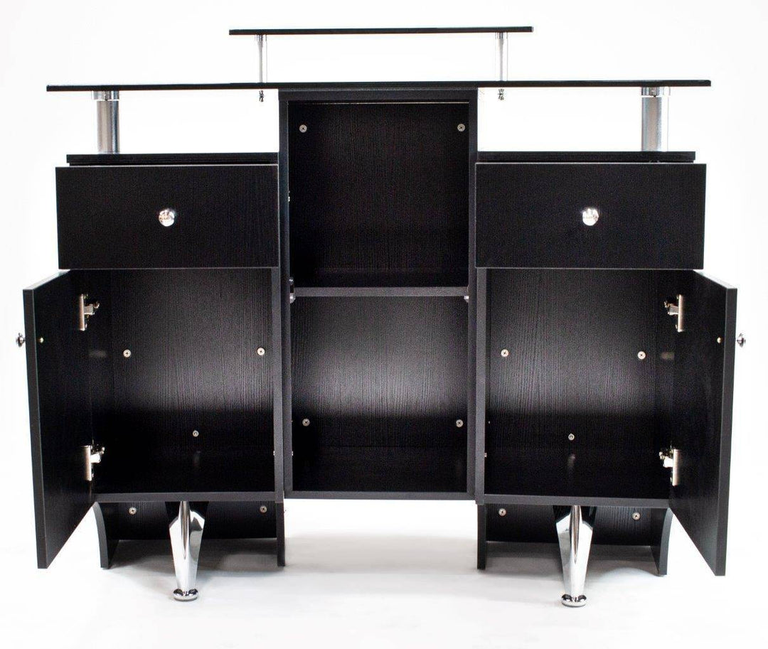 Mayakoba GLASGLOW I Modern Reception Desk, Glass Top, Integrated Storage