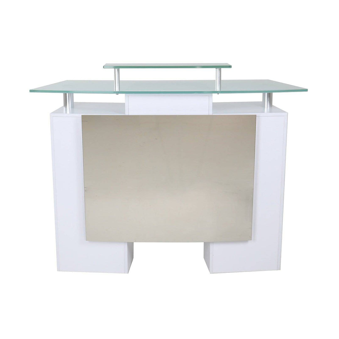 Mayakoba GLASGLOW I Modern Reception Desk, Glass Top, Integrated Storage