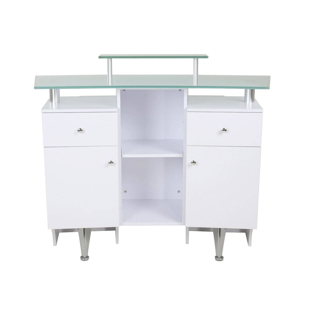 Mayakoba GLASGLOW I Modern Reception Desk, Glass Top, Integrated Storage