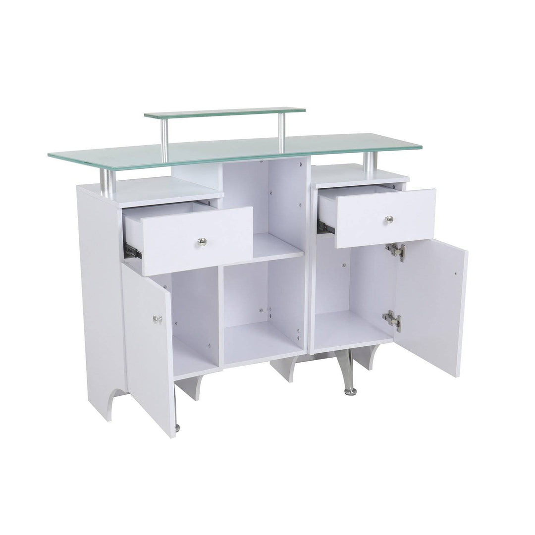 Mayakoba GLASGLOW I Modern Reception Desk, Glass Top, Integrated Storage