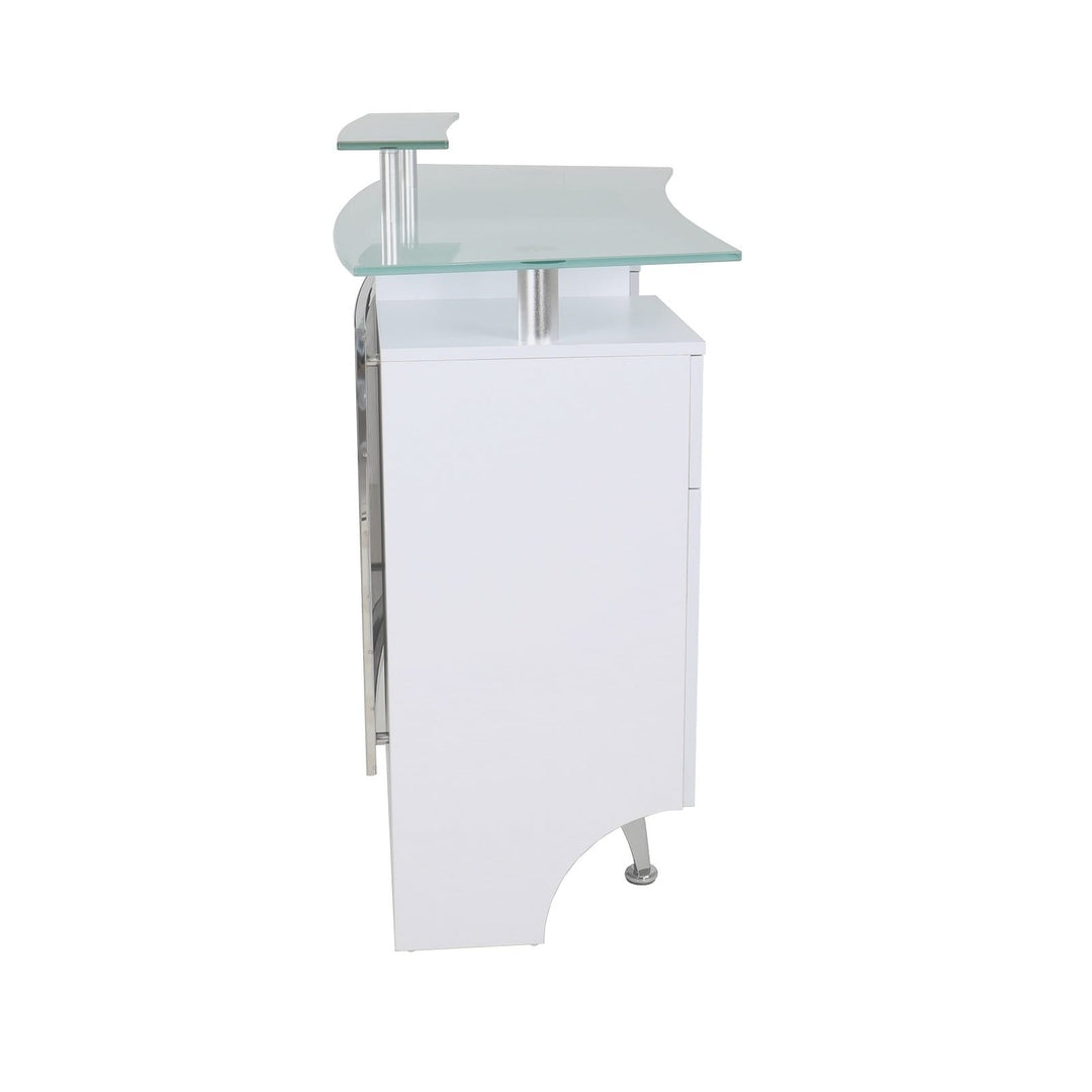 Mayakoba GLASGLOW I Modern Reception Desk, Glass Top, Integrated Storage