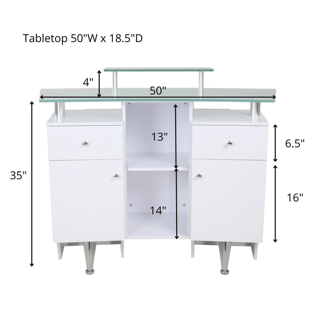 Mayakoba GLASGLOW I Modern Reception Desk, Glass Top, Integrated Storage