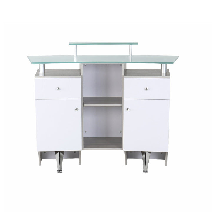 Mayakoba GLASGLOW I Modern Reception Desk, Glass Top, Integrated Storage