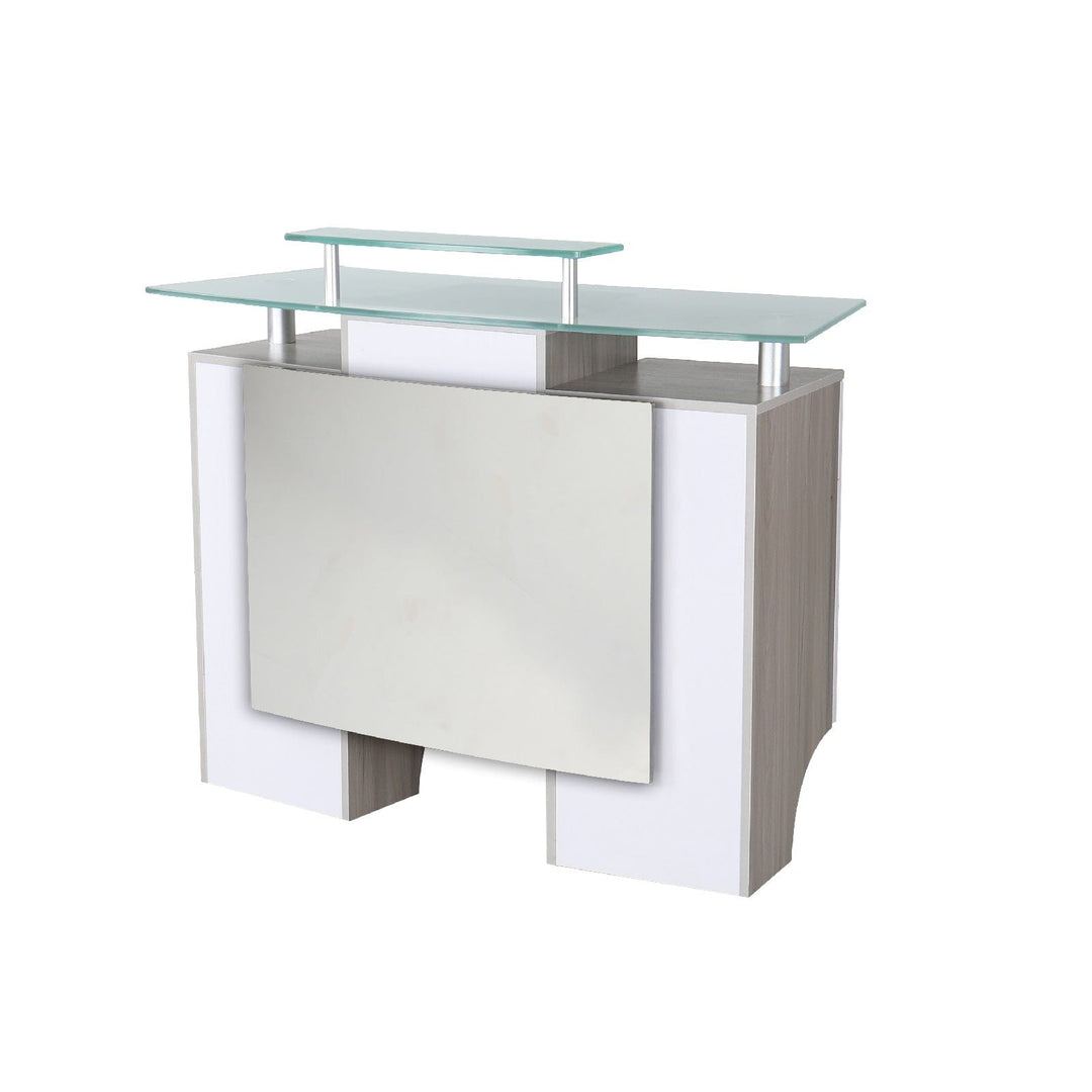 Mayakoba GLASGLOW I Modern Reception Desk, Glass Top, Integrated Storage
