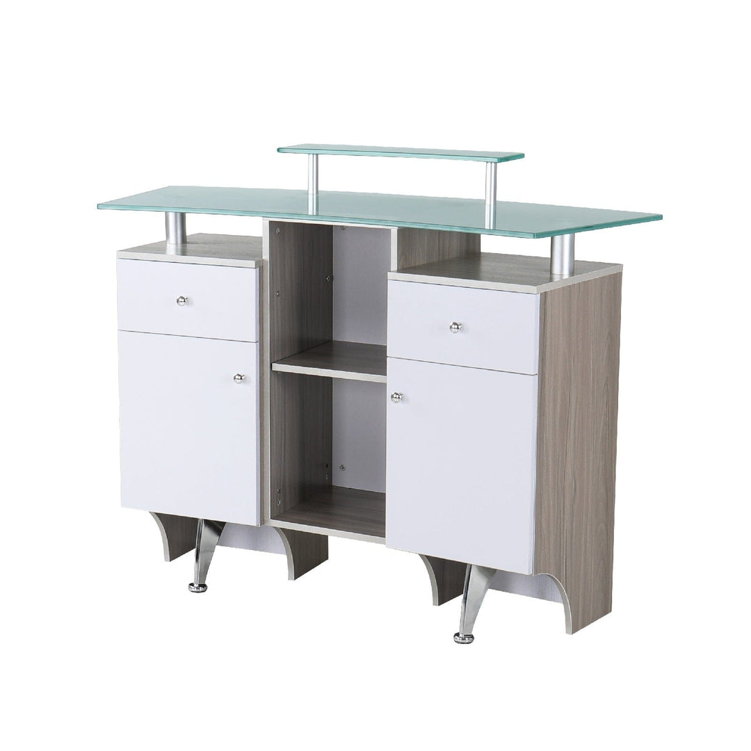Mayakoba GLASGLOW I Modern Reception Desk, Glass Top, Integrated Storage