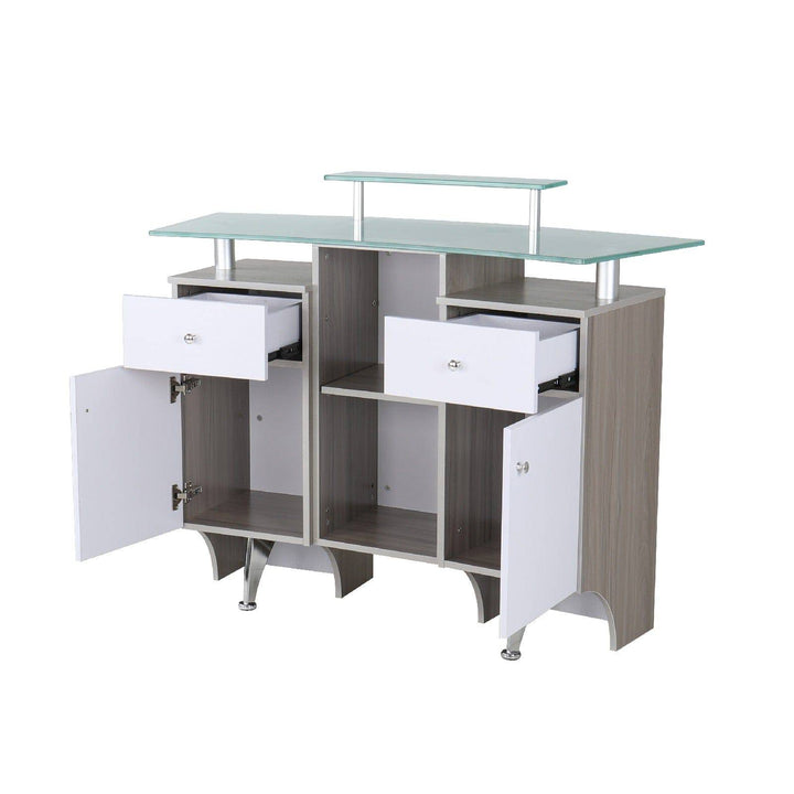 Mayakoba GLASGLOW I Modern Reception Desk, Glass Top, Integrated Storage