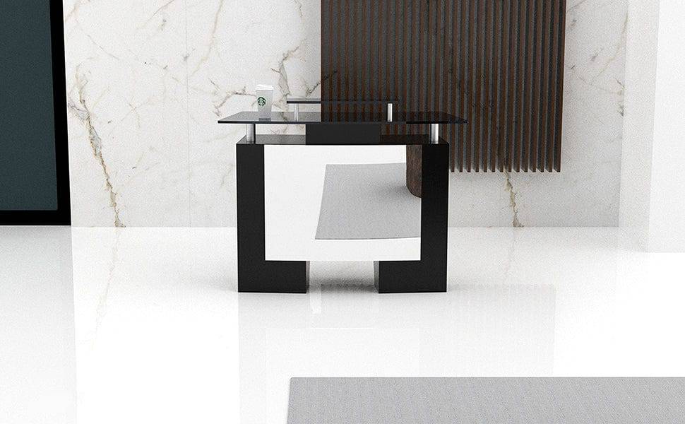 Mayakoba GLASGLOW I Modern Reception Desk, Glass Top, Integrated Storage