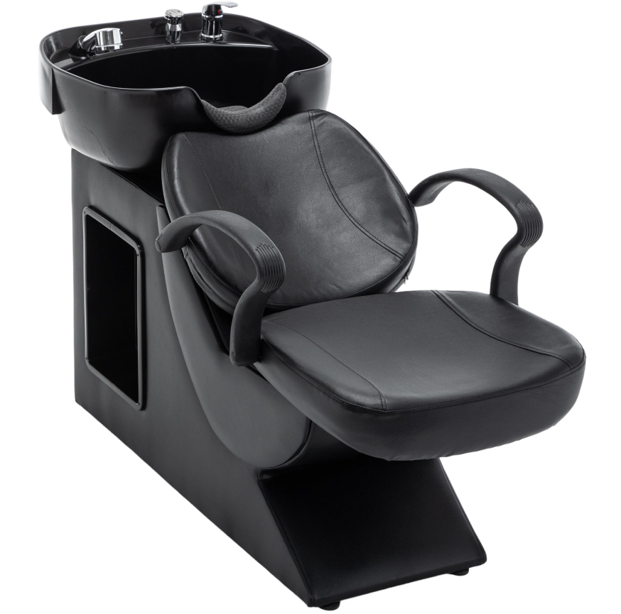 Black Salon Shampoo Backwash Unit with ABS Bowl and Storage