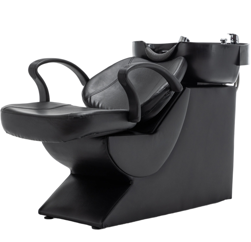 Black Salon Shampoo Backwash Unit with ABS Bowl and Storage