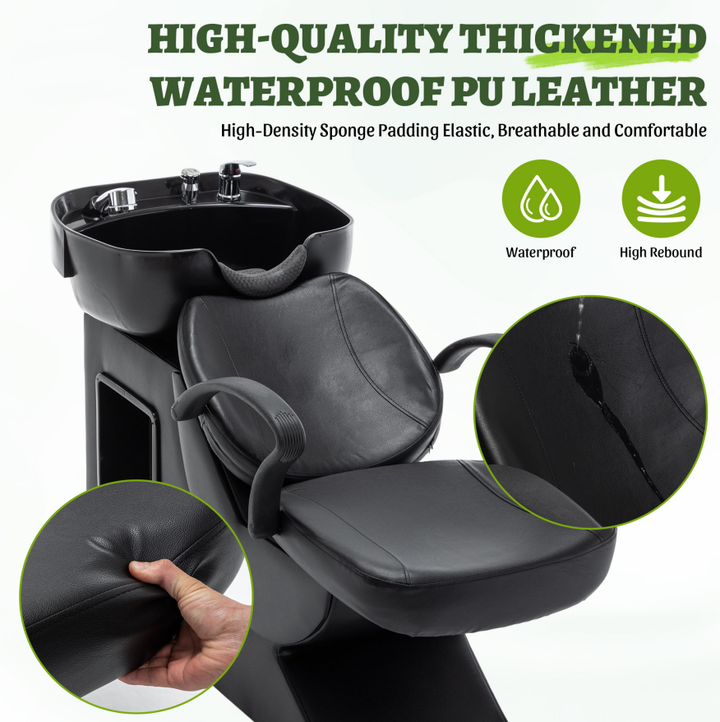Black Salon Shampoo Backwash Unit with ABS Bowl and Storage