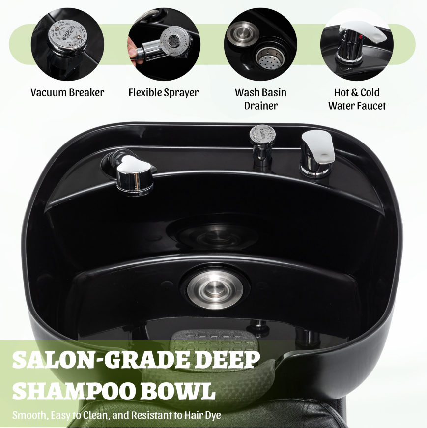 Black Salon Shampoo Backwash Unit with ABS Bowl and Storage