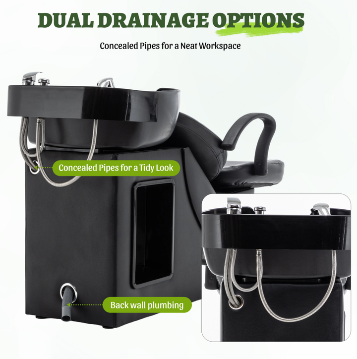 Black Salon Shampoo Backwash Unit with ABS Bowl and Storage