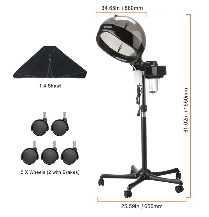 Professional Ionic Hooded Hair Steamer with Rolling Stand