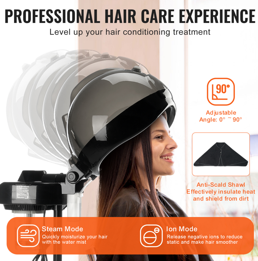 Professional Ionic Hooded Hair Steamer with Rolling Stand