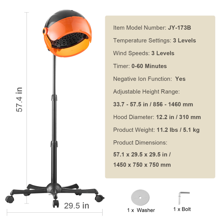 1875W Ionic Hooded Hair Dryer with Rolling Stand