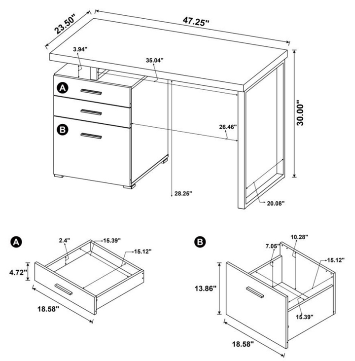 Modern Manicure Table with 3 Storage Drawers