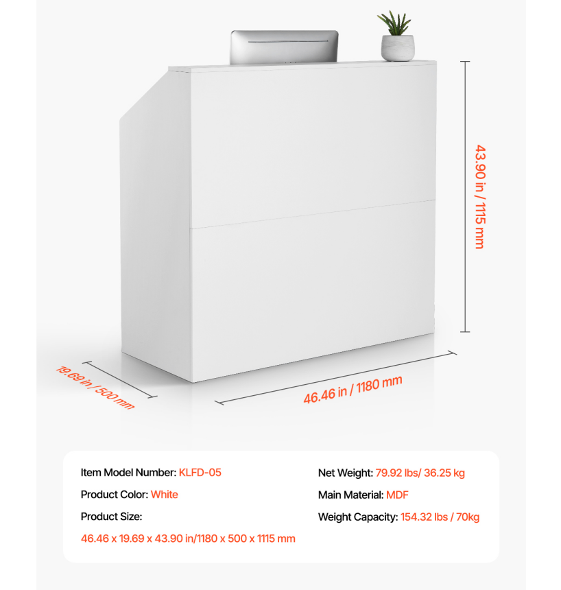 46" White Salon Reception Desk