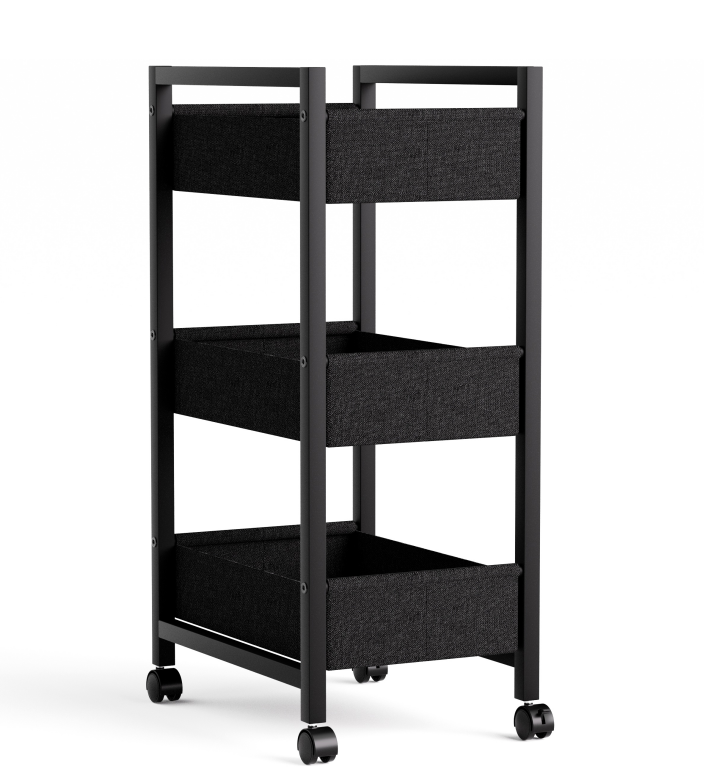 46.5" Walnut Salon Reception Desk with Rolling Storage Cart，Walnut+Black