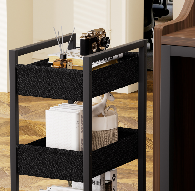 46.5" Walnut Salon Reception Desk with Rolling Storage Cart，Walnut+Black