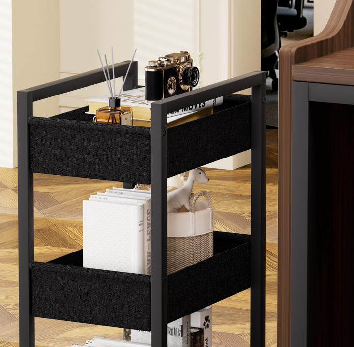 46.5" Walnut Salon Reception Desk with Rolling Storage Cart，Walnut+Black