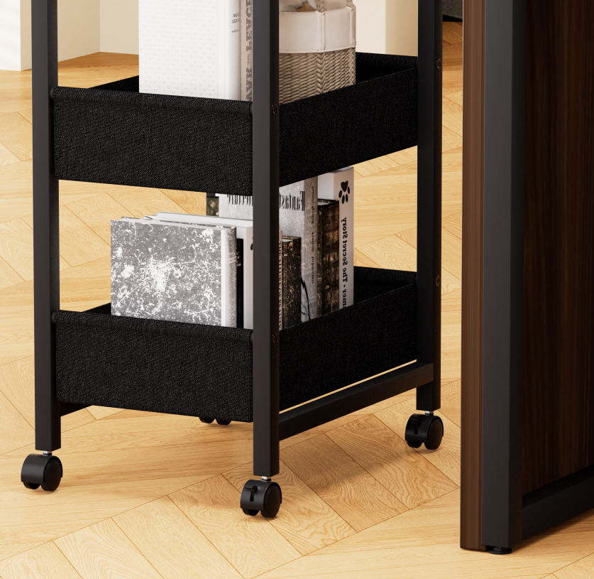 46.5" Walnut Salon Reception Desk with Rolling Storage Cart，Walnut+Black