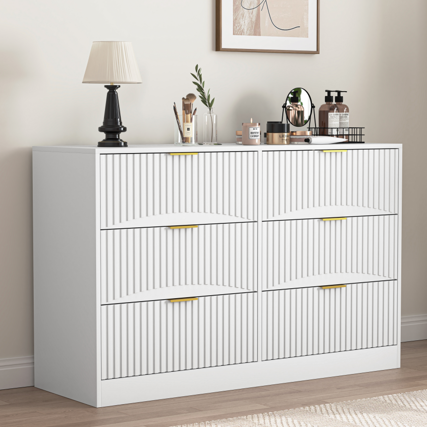 White 6-Drawer Storage Dresser for Salon &amp; Spa