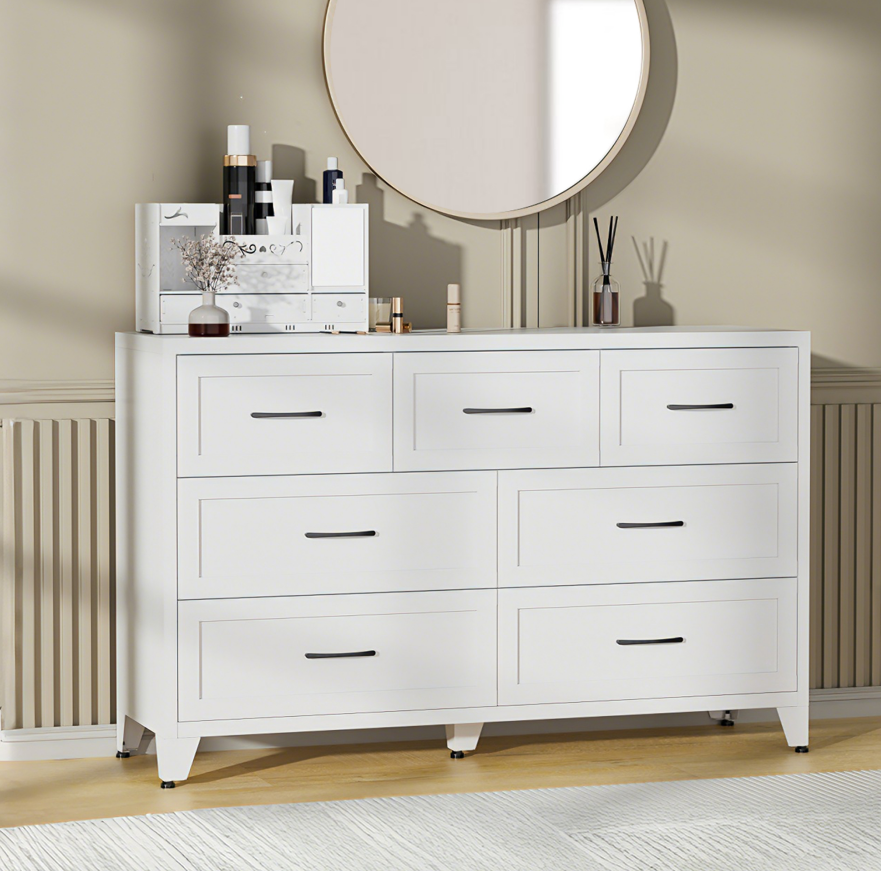 White 7-Drawer Metal Storage Dresser for Salon &amp; Spa