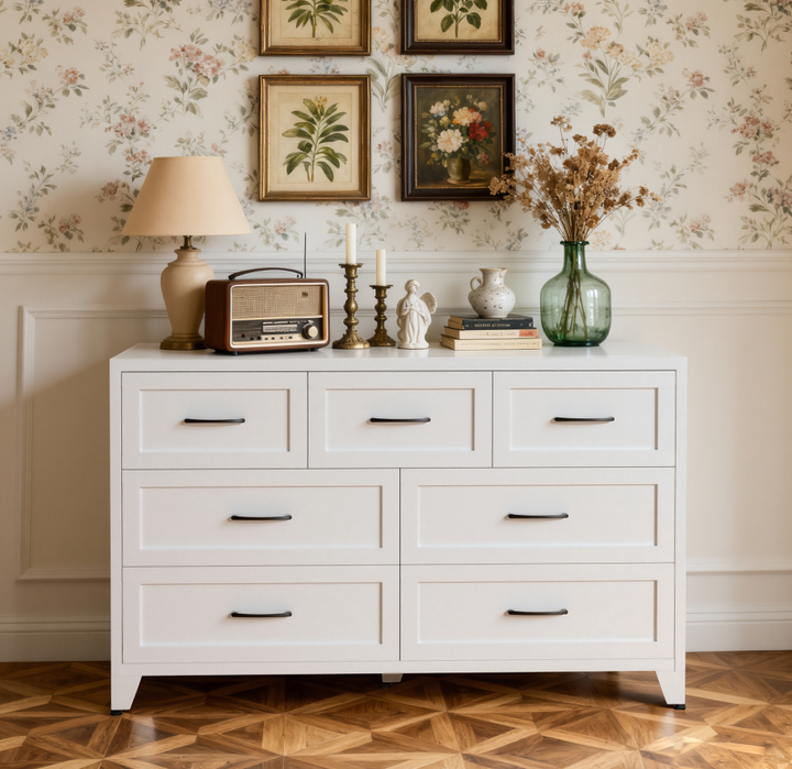 White 7-Drawer Metal Storage Dresser for Salon &amp; Spa