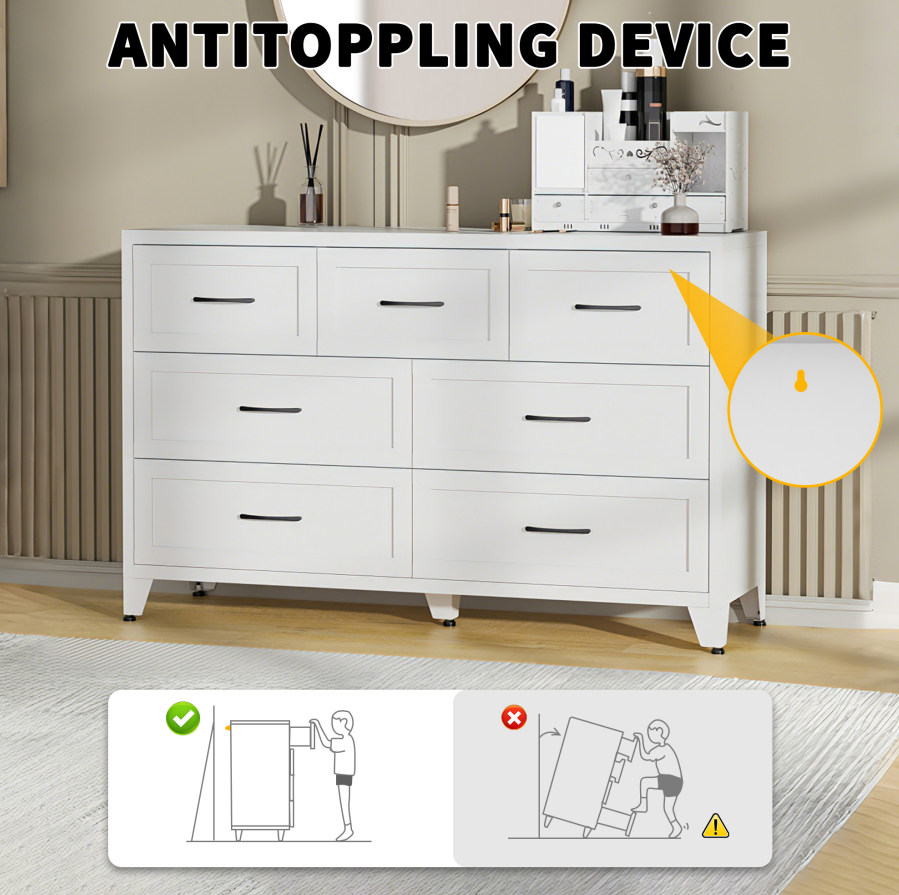 White 7-Drawer Metal Storage Dresser for Salon &amp; Spa