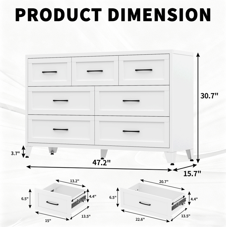 White 7-Drawer Metal Storage Dresser for Salon &amp; Spa