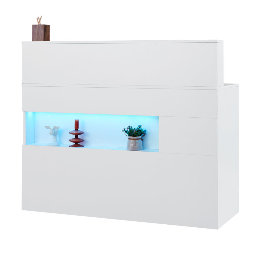 White Salon Reception Desk with LED Lights, Drawers &amp; Power Outlets