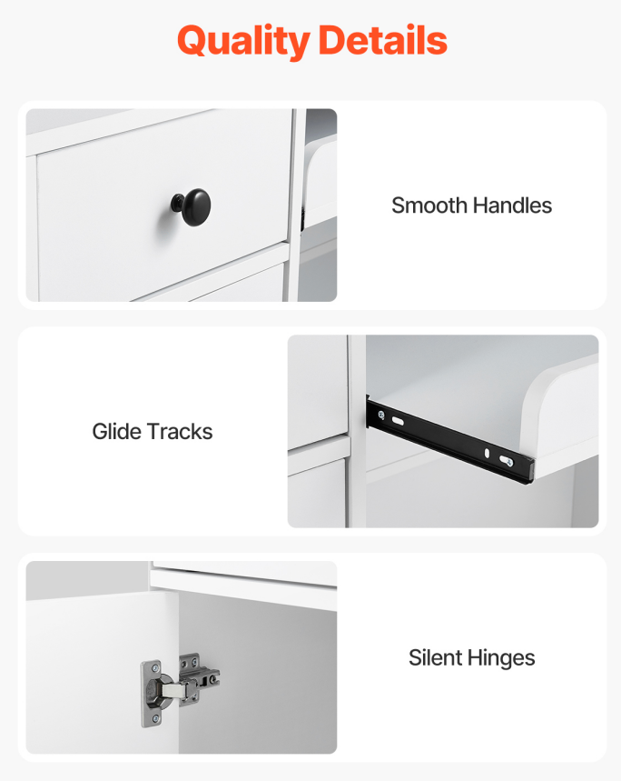 White Salon Reception Desk with LED Lights, Drawers &amp; Power Outlets