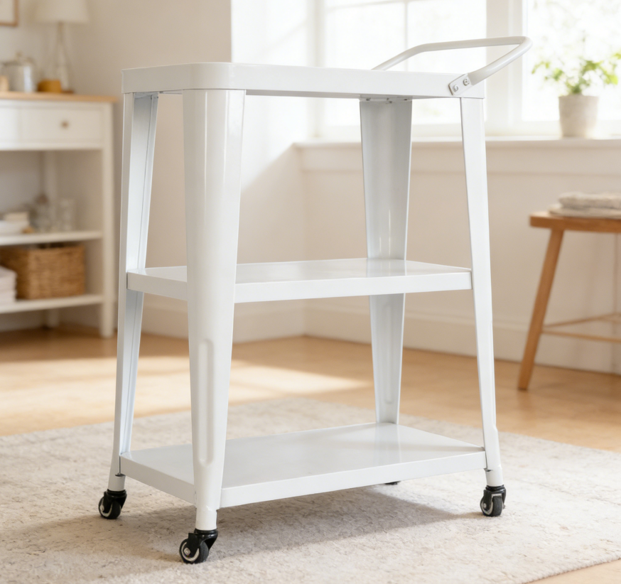3-Tier White Metal Utility Cart for Salon &amp; Spa Supplies
