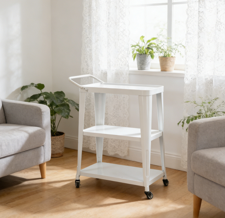 3-Tier White Metal Utility Cart for Salon &amp; Spa Supplies