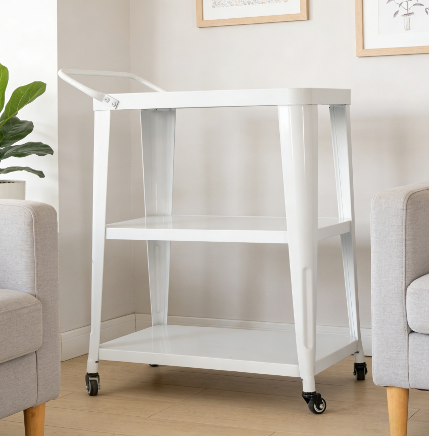3-Tier White Metal Utility Cart for Salon &amp; Spa Supplies