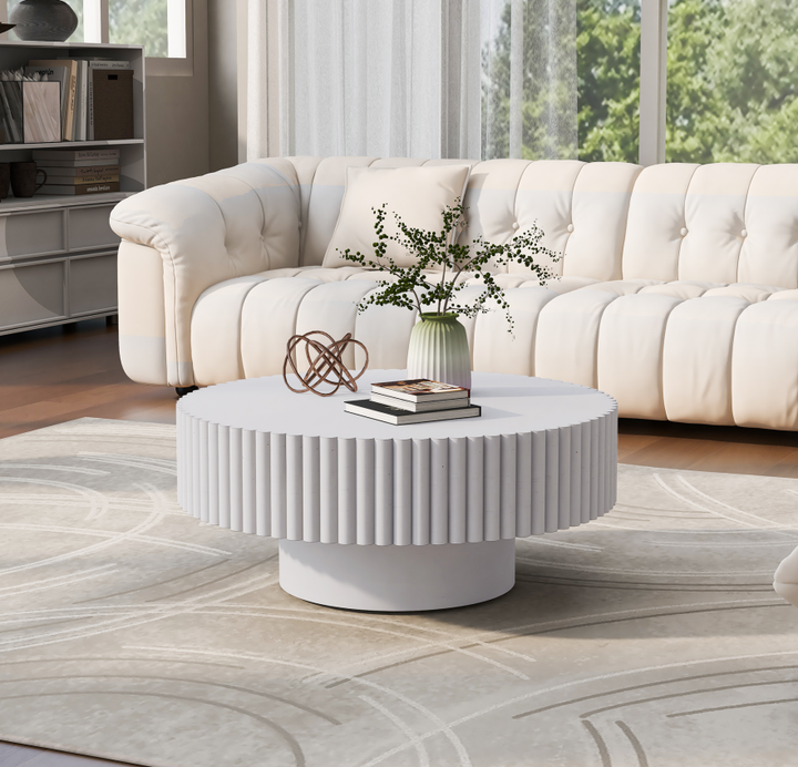 Round Fluted Coffee Table for Salon &amp; Spa Waiting Rooms – Retro White