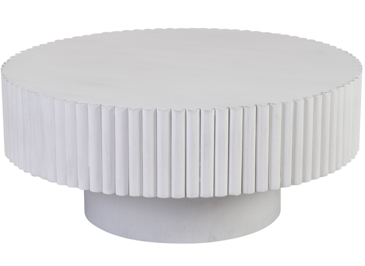Round Fluted Coffee Table for Salon &amp; Spa Waiting Rooms – Retro White