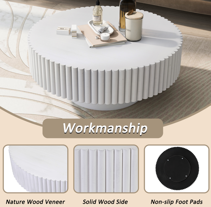 Round Fluted Coffee Table for Salon &amp; Spa Waiting Rooms – Retro White