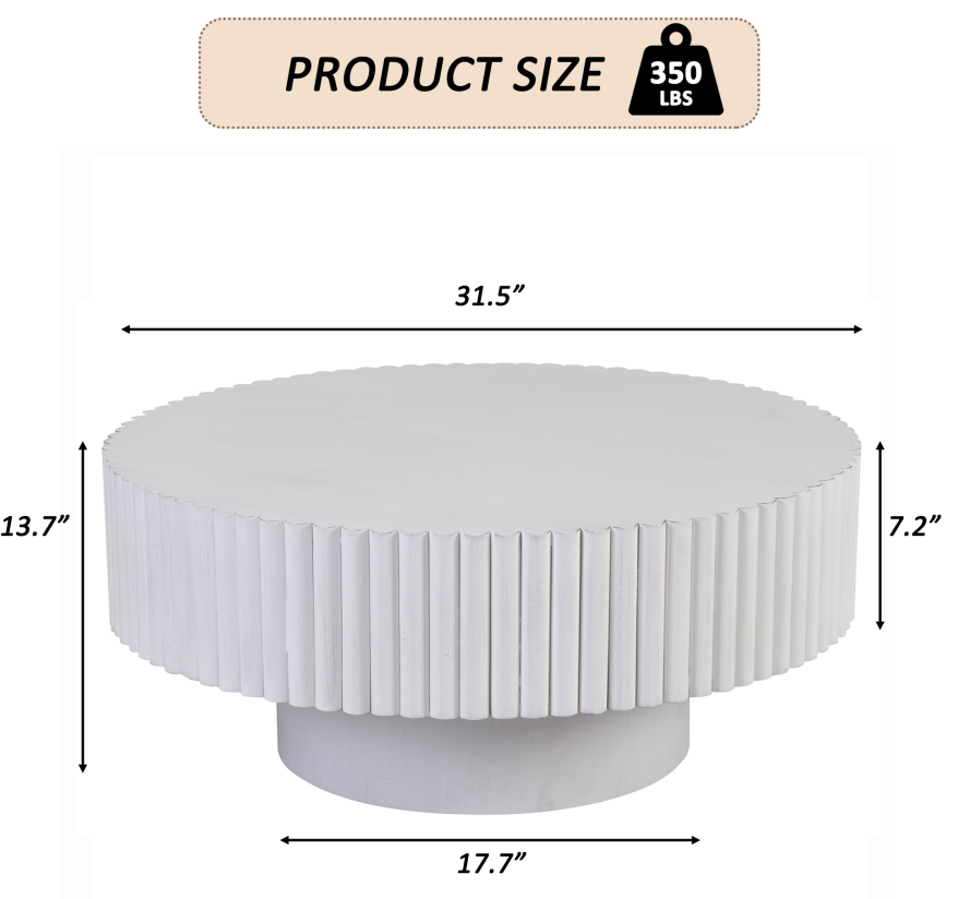 Round Fluted Coffee Table for Salon &amp; Spa Waiting Rooms – Retro White
