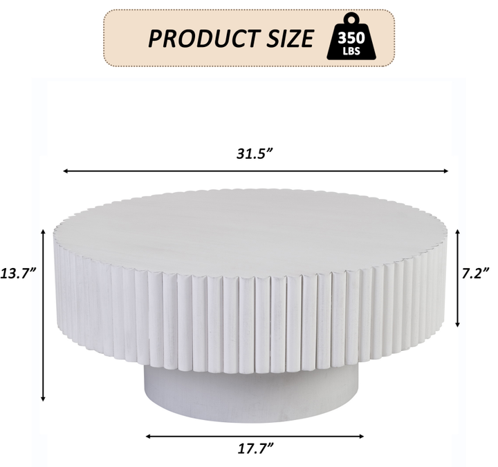 Round Fluted Coffee Table for Salon &amp; Spa Waiting Rooms – Retro White