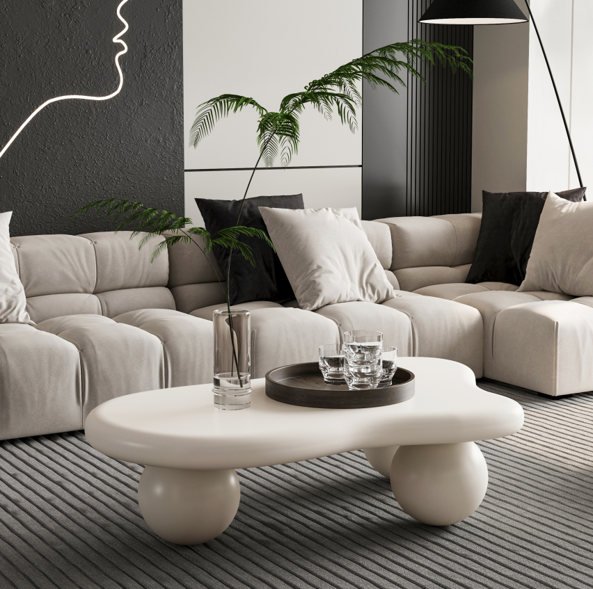 Cream White Cloud Coffee Table for Salon &amp; Spa Waiting Rooms