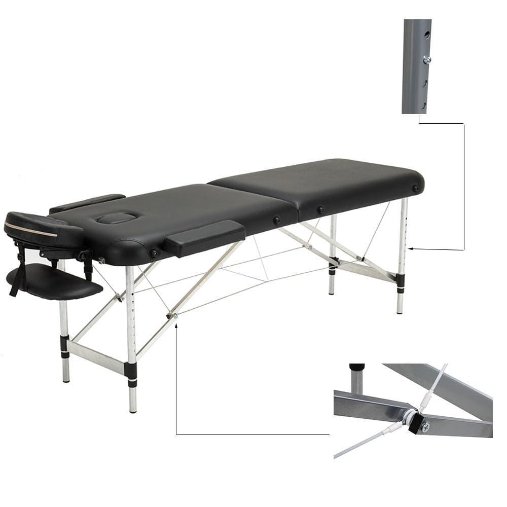 Portable Aluminium Massage table 2 section Black for physical therapy 