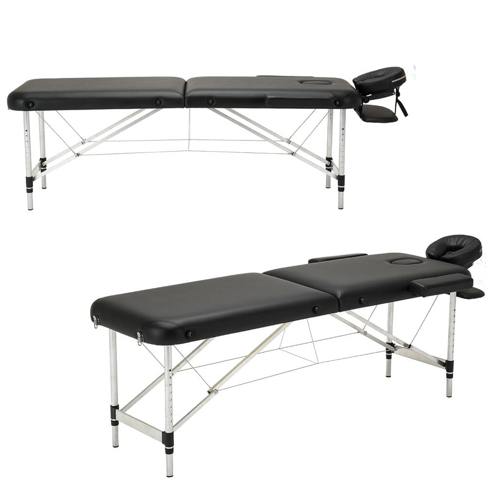 Protable massage table in metal frame and black color